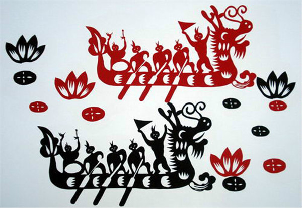 端午节好看的手工剪纸微信图片 五月初五端午划龙舟