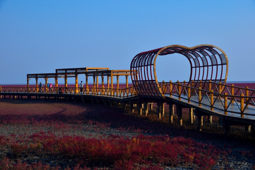 辽宁盘锦红海滩国家风景微信图片 世界红色海岸线