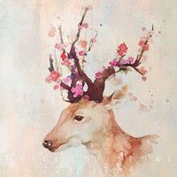 微信唯美麋鹿头像手绘精选 灼灼桃花十里