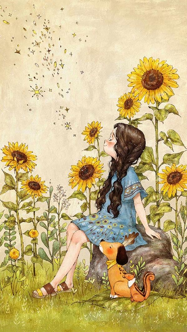 手绘文艺范女生手机壁纸