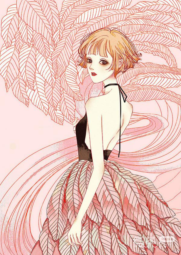 唯美女生插画微信背景图片