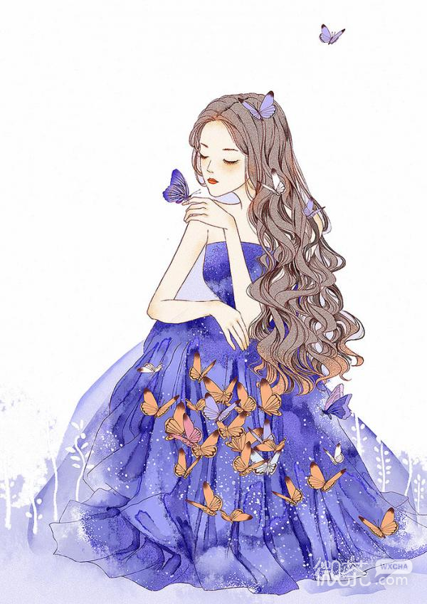 唯美女生插画微信背景图片
