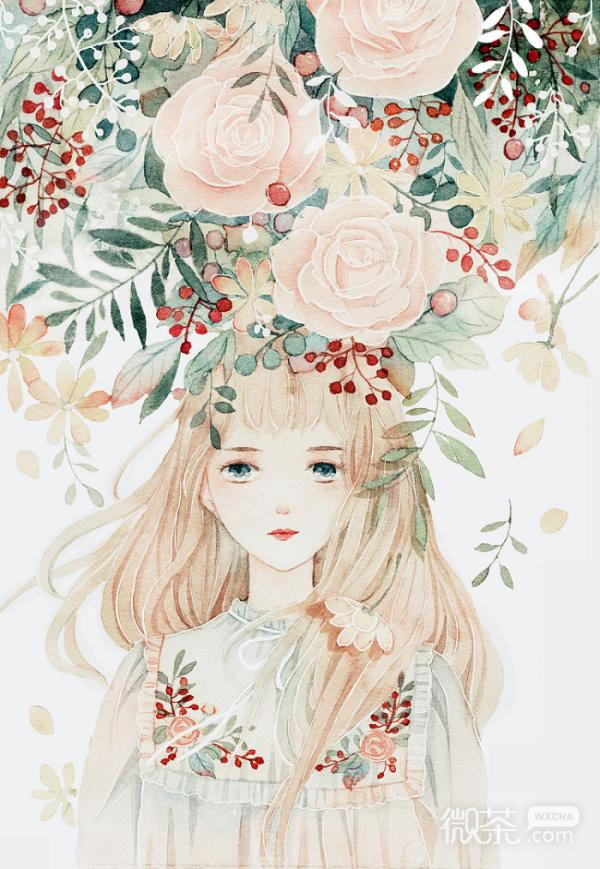 唯美女生插画微信背景图片