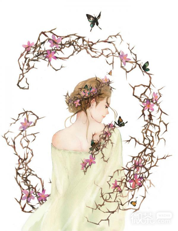 唯美女生插画微信背景图片