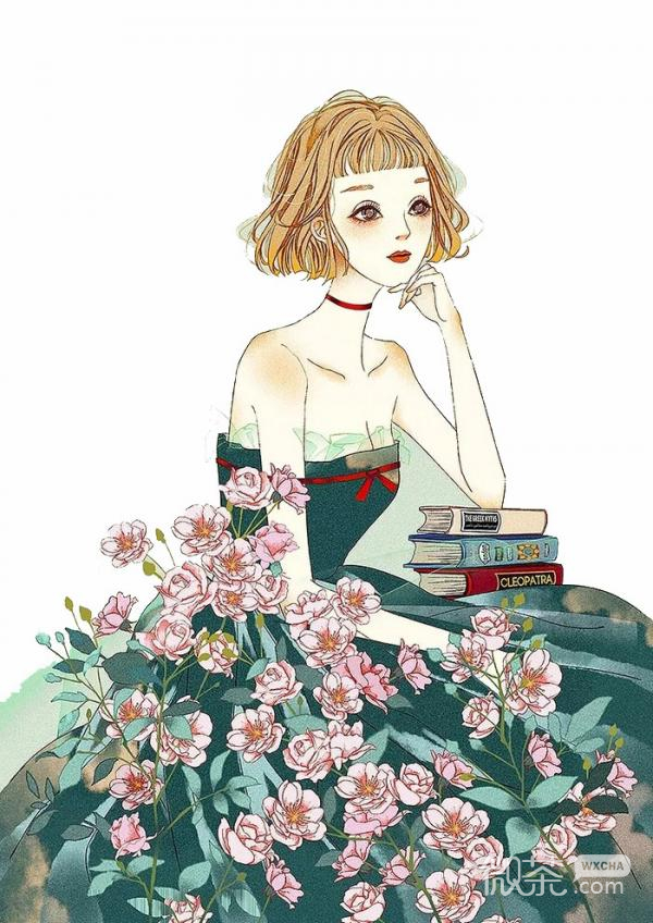 唯美女生插画微信背景图片