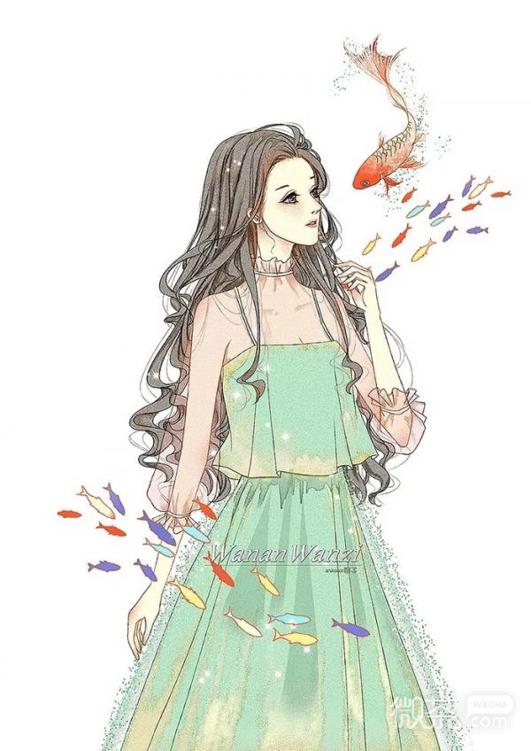 唯美女生插画微信背景图片