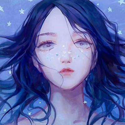 微信唯美蓝色动漫二次元女生头像