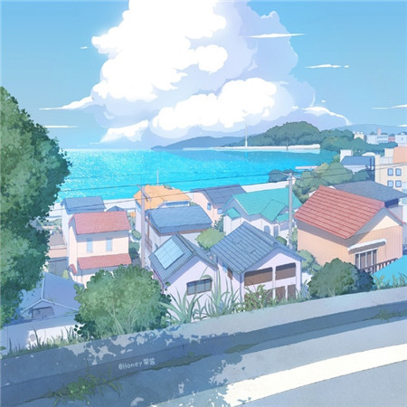 宫崎骏蓝色漫画下的蓝蓝夏日唯美梦幻微信聊天背景图