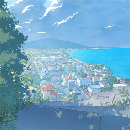 宫崎骏蓝色漫画下的蓝蓝夏日唯美梦幻微信聊天背景图