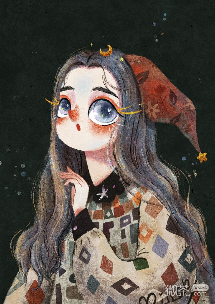 复古手绘女生微信头像