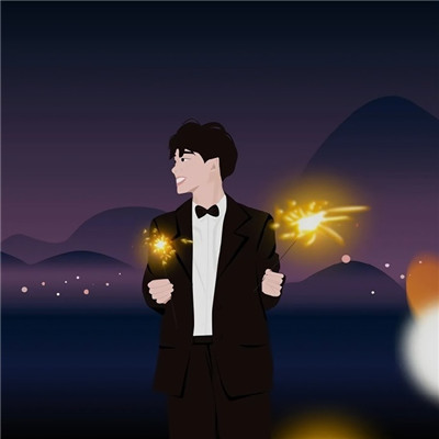 梦幻的插画风情侣微信头像