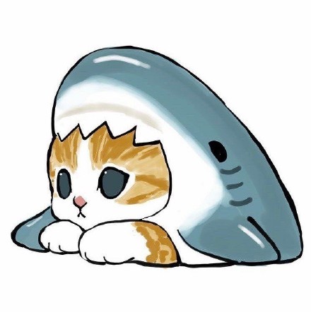 手绘穿着鲨鱼装的可爱猫咪微信头像