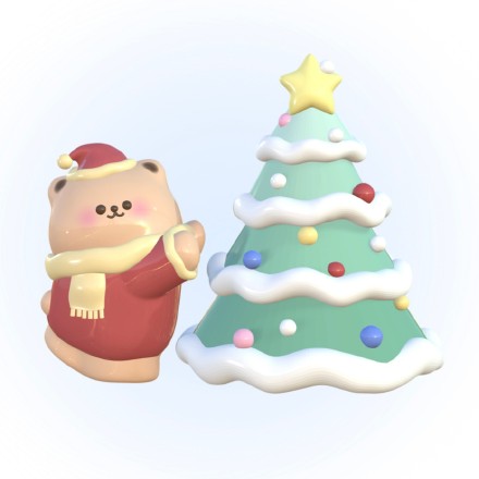 熊熊和兔兔圣诞节可爱手机壁纸