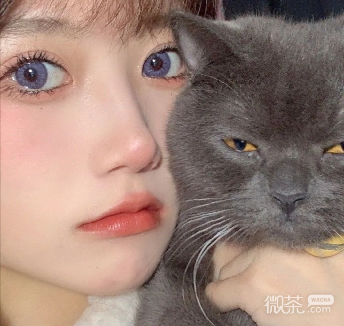 真人美女抱喵星人微信头像