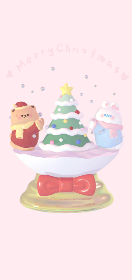 熊熊和兔兔圣诞节可爱手机壁纸