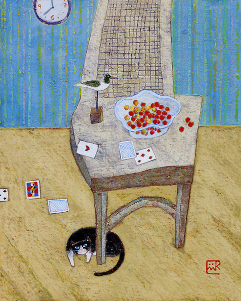 手绘油画一只小黑猫微信素材图片