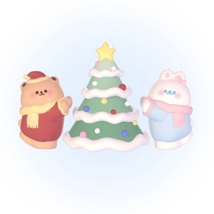 熊熊和兔兔圣诞节可爱手机壁纸