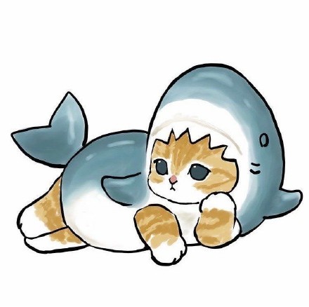 手绘穿着鲨鱼装的可爱猫咪微信头像
