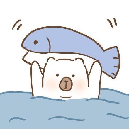 手绘卡通北极熊抓鱼可爱微信头像