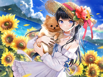 二次元向日葵美少女手机壁纸