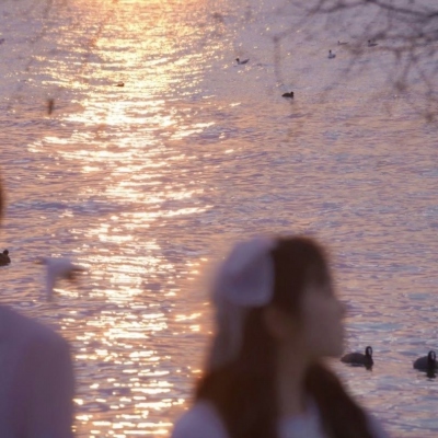 一左一右的夕阳下的情侣微信头像