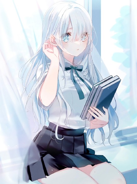 二次元蓝色系美少女微信头像