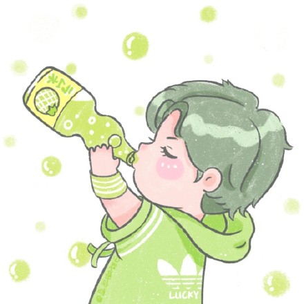 卡通爱喝汽水的小孩微信头像