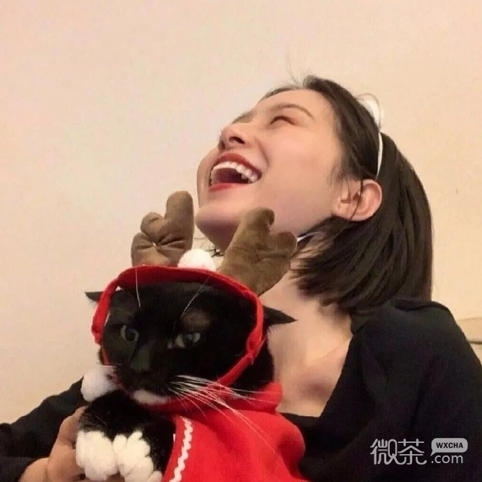 真人美女抱喵星人微信头像