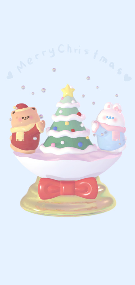 熊熊和兔兔圣诞节可爱手机壁纸